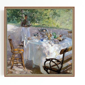 CANVAS ART PRINT | Breakfast in the Garden Vintage Painting| Tea Party Art Print| 19th Century Portrait Painting