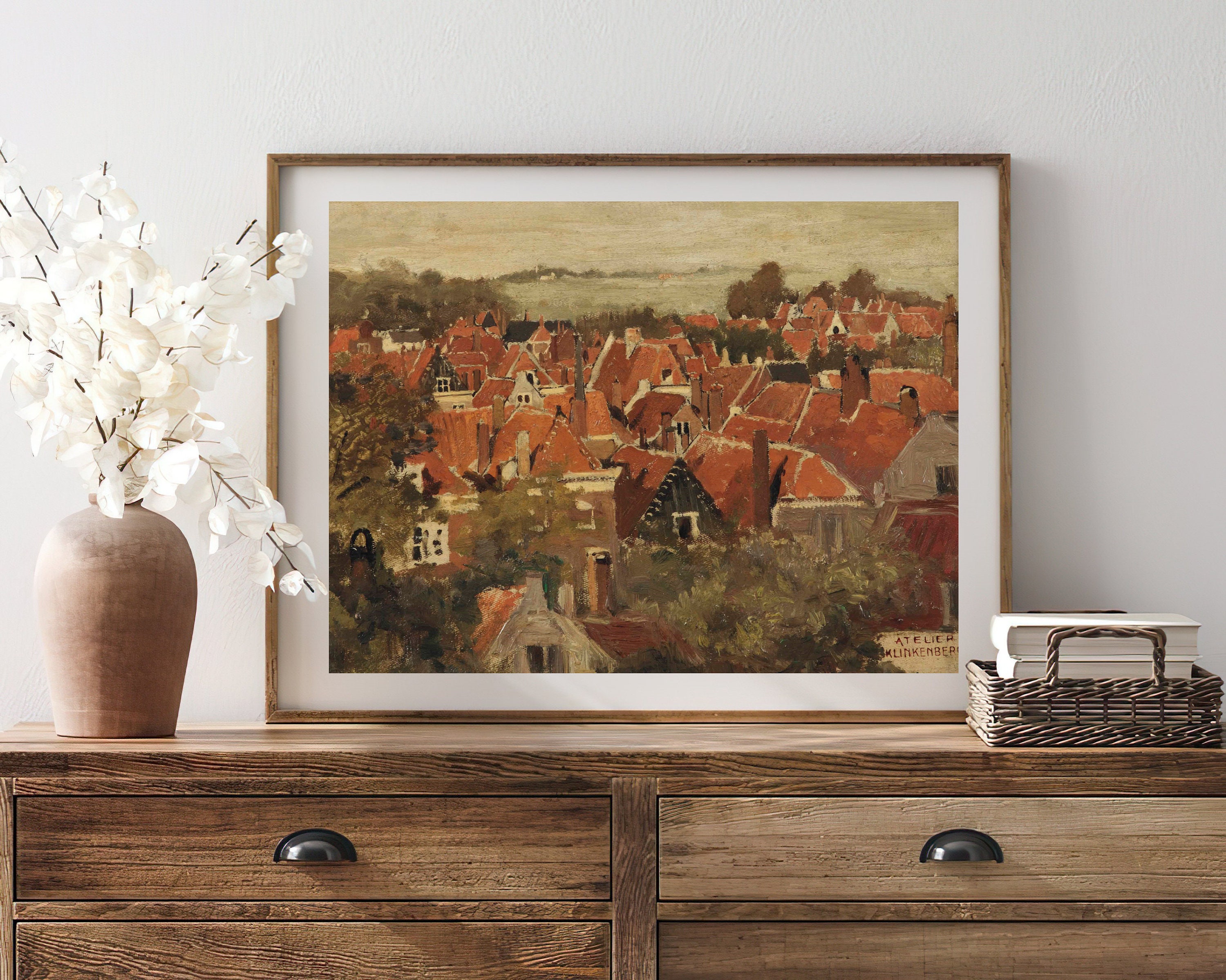 CANVAS ART PRINT A View of a Dutch Town Oil Painting Red Roofs Vintage ...