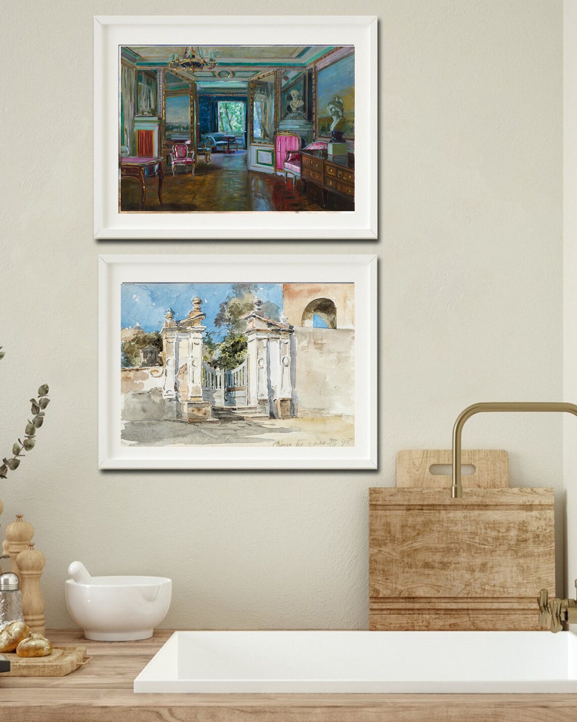 CANVAS ART PRINT A Wall and a Gate Watercolor Painting Vintage Stone ...