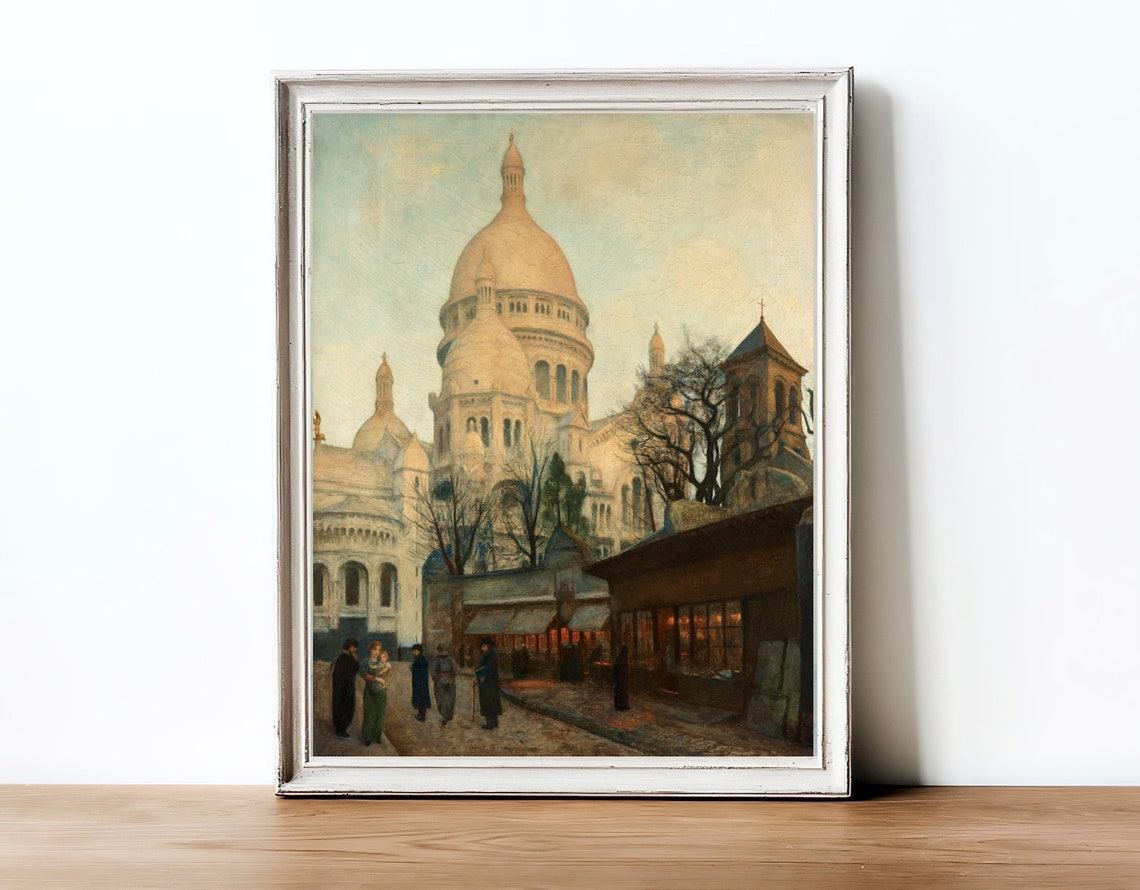 CANVAS ART PRINT Vintage Paris Wall Art Print Sacre Coeur Paris Church Oil Painting Antique
