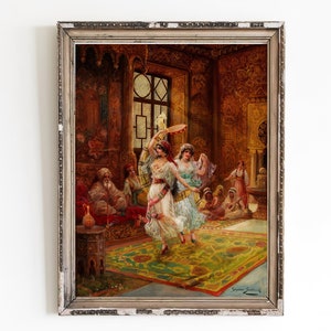 CANVAS ART PRINT | Harem Interior With Dancing Women Oil Painting | Vintage Turkish Art | Classic Oriental Artwork | Belly Dance Painting