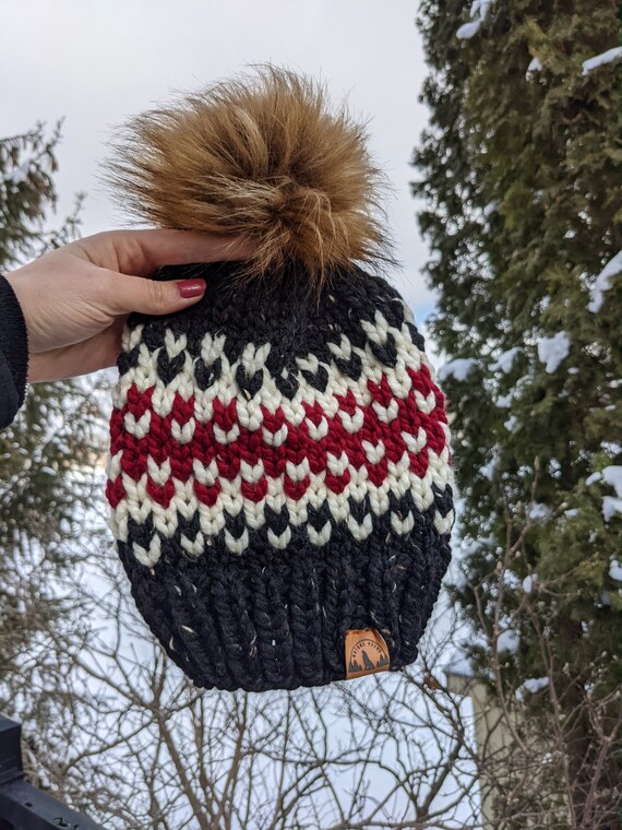 Womens Knit Hat, Multi Color Knit Beanie, Ski Knit Hat, Red White