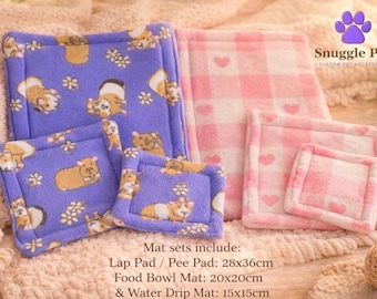 Juego de alfombrillas para cobayas, almohadilla de forro polar para orinar, alfombrilla para comedero, alfombrilla antigoteo de agua, ropa de cama lavable para mascotas pequeñas, accesorios para conejos y animales pequeños.