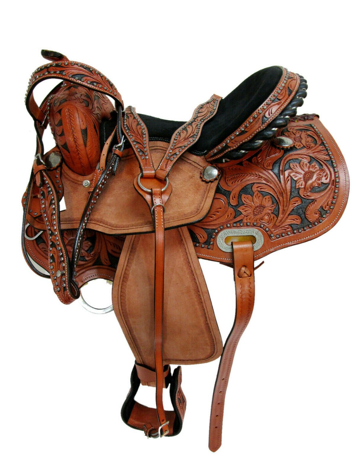 AceRugs Silver Show Horse Saddle Western Synthetic Pleasure Trail Texas Star Parade TACK Set Headstall Resin Breastplate 