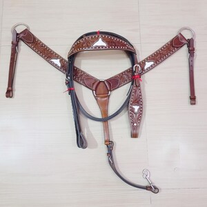 Western Leather Horse Headstall & Breast Collar Tack Set