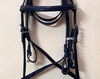 Horse Leather English Bridle Black with Web Reins Full Size Adjustable
