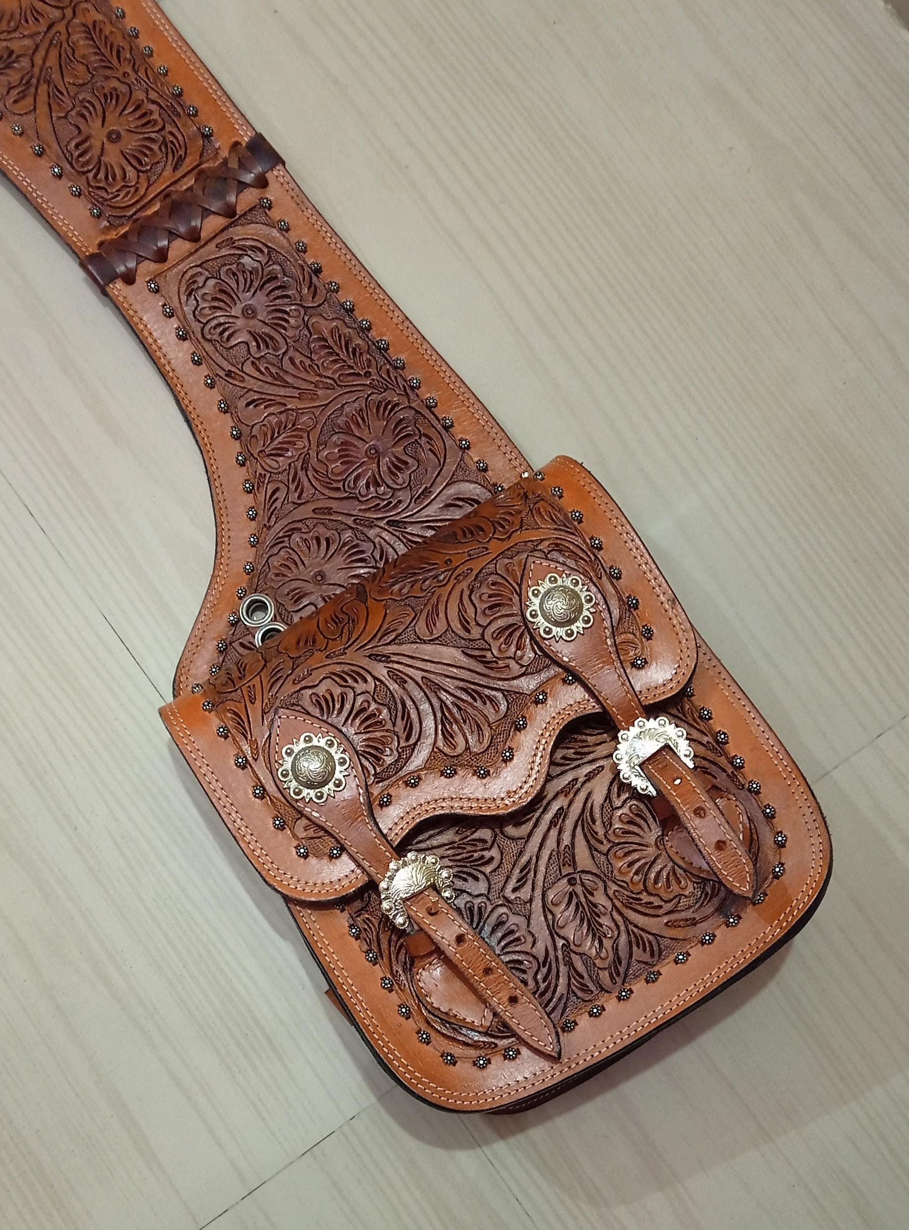 Sac De Selle Western En Cuir Véritable – Daarkgreen – Marron Avec Gravures