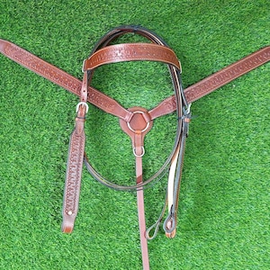 Western Saddle Horse Headstall and Breast Plate Western Leather Bridle Full Size Adjustable