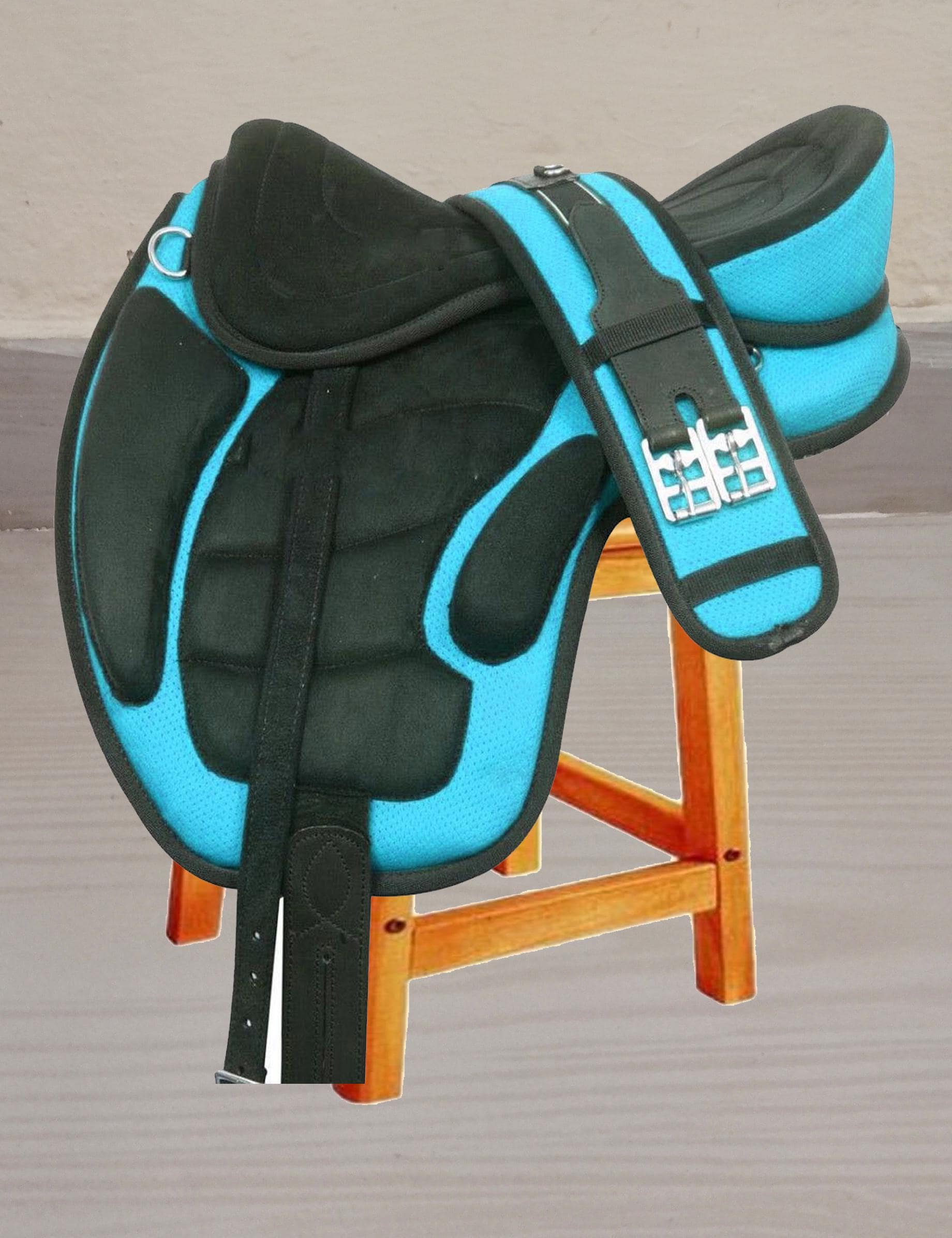 Treeless Freemax Synthetic Horse Saddle with Girth And Stirrups Tourquish Size 13" to 18" Inch