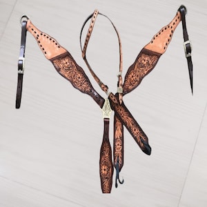 Western Saddle Horse Headstall and Breast Plate Western Leather Bridle Set Full Size