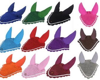 Horse Breathable Cotton Ear Bonnet/Net/Mask/Hood Crochet Fly Veil FULL/COB/PONY 