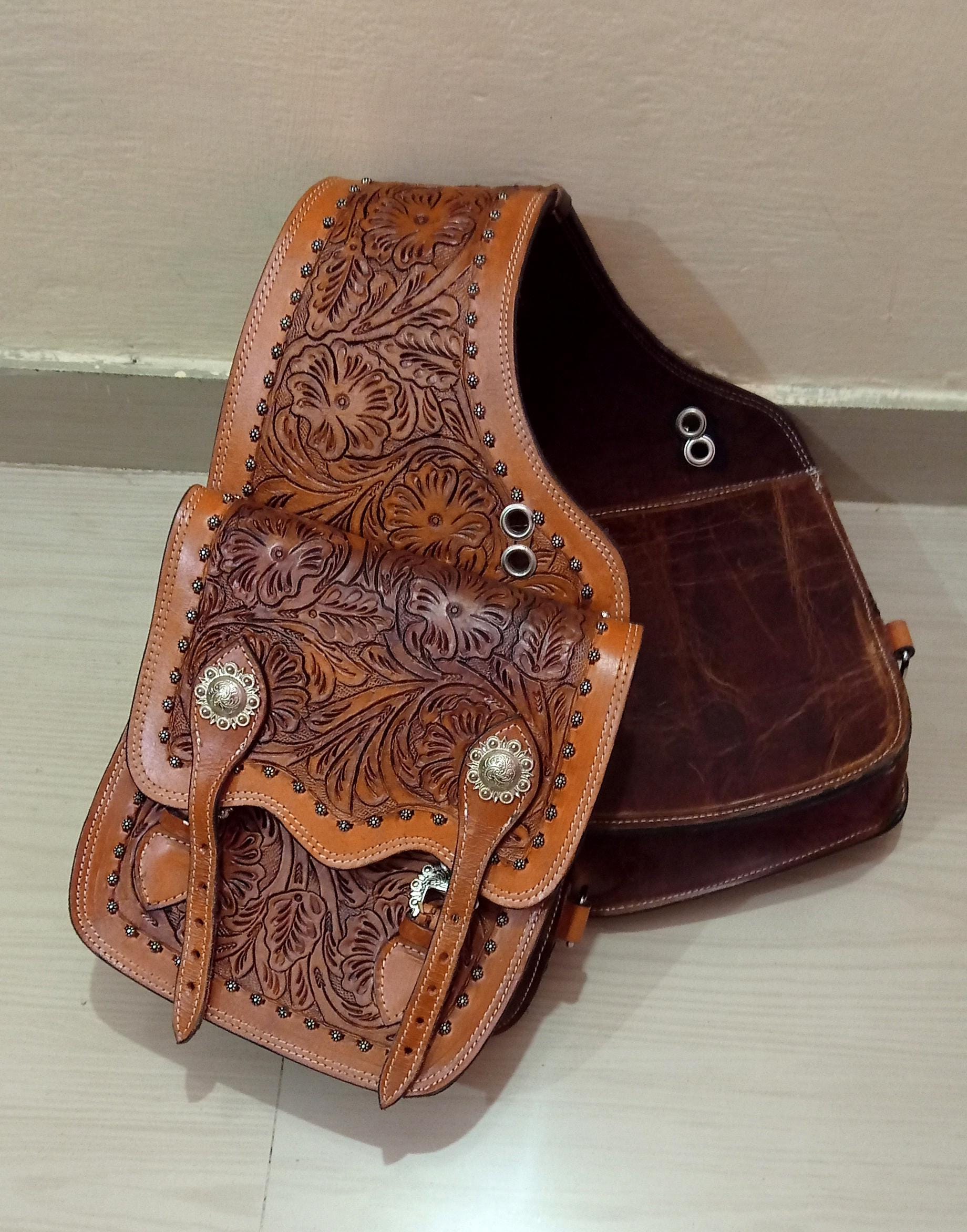 Beautiful Brown Genuine Leather Western Trail Tooling Carving