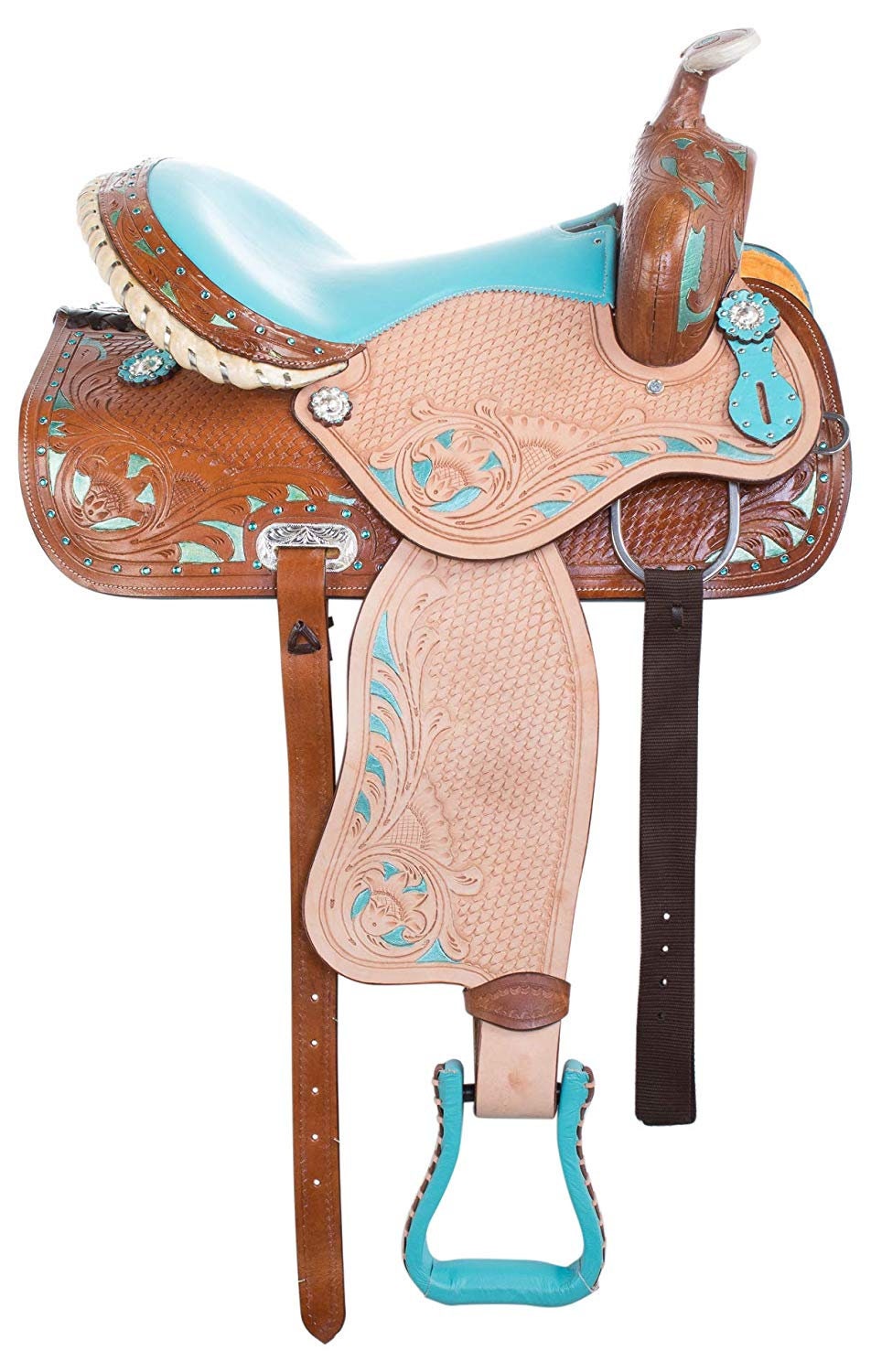 Selle de cheval en cuir premium chocolat Western Barrel Racing avec