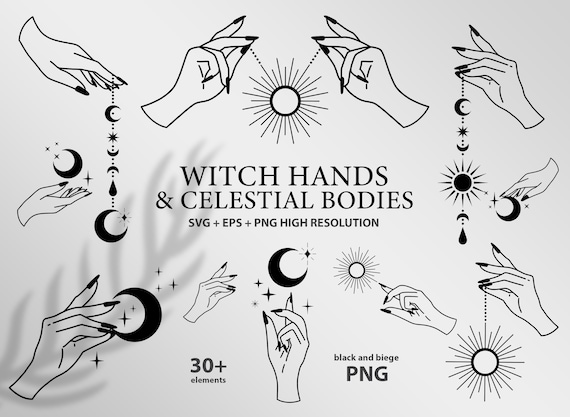 Download Celestial Svg Clipart Witch Hands Svgcrescent Moon Svg Etsy