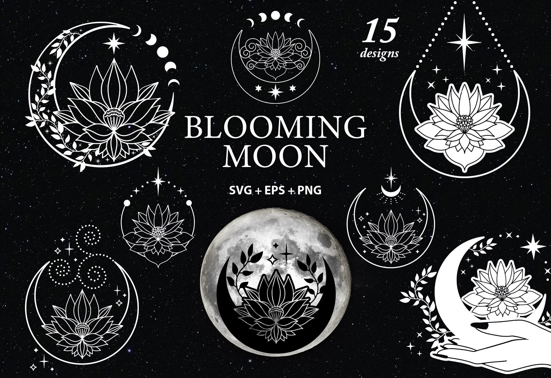 Download Moon SvgCrescent moon svgFlower Moon Svg Floral Crescent | Etsy
