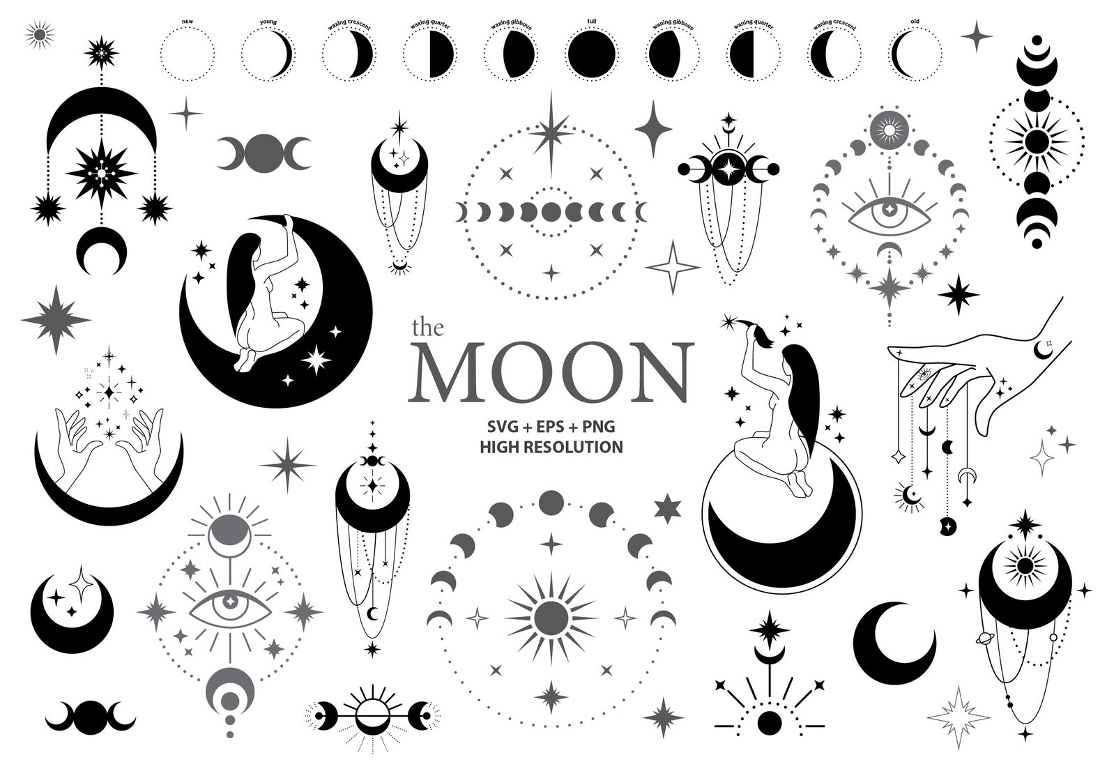 Moon SVG bundle Crescent moon Moon Phases FLower moon | Etsy