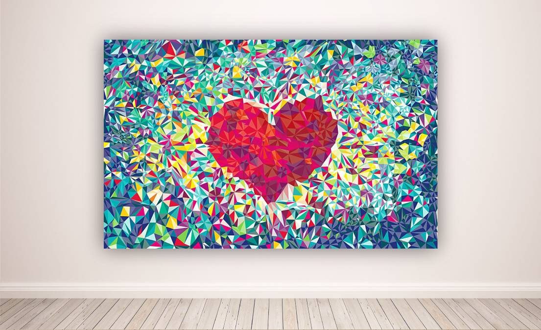 Abstract Colourful Heart Collage Canvas Wall Art Etsy