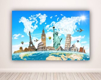 World Globe Famous Landmarks Large Poster Art Print Gift A0 A1 A2 A3 A4 Maxi