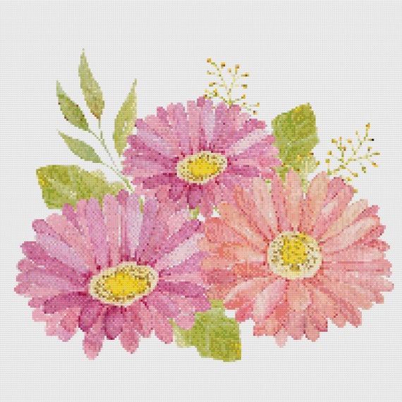 Watercolor Cross Stitch Instant Download PDF Flower Pattern 27 Etsy