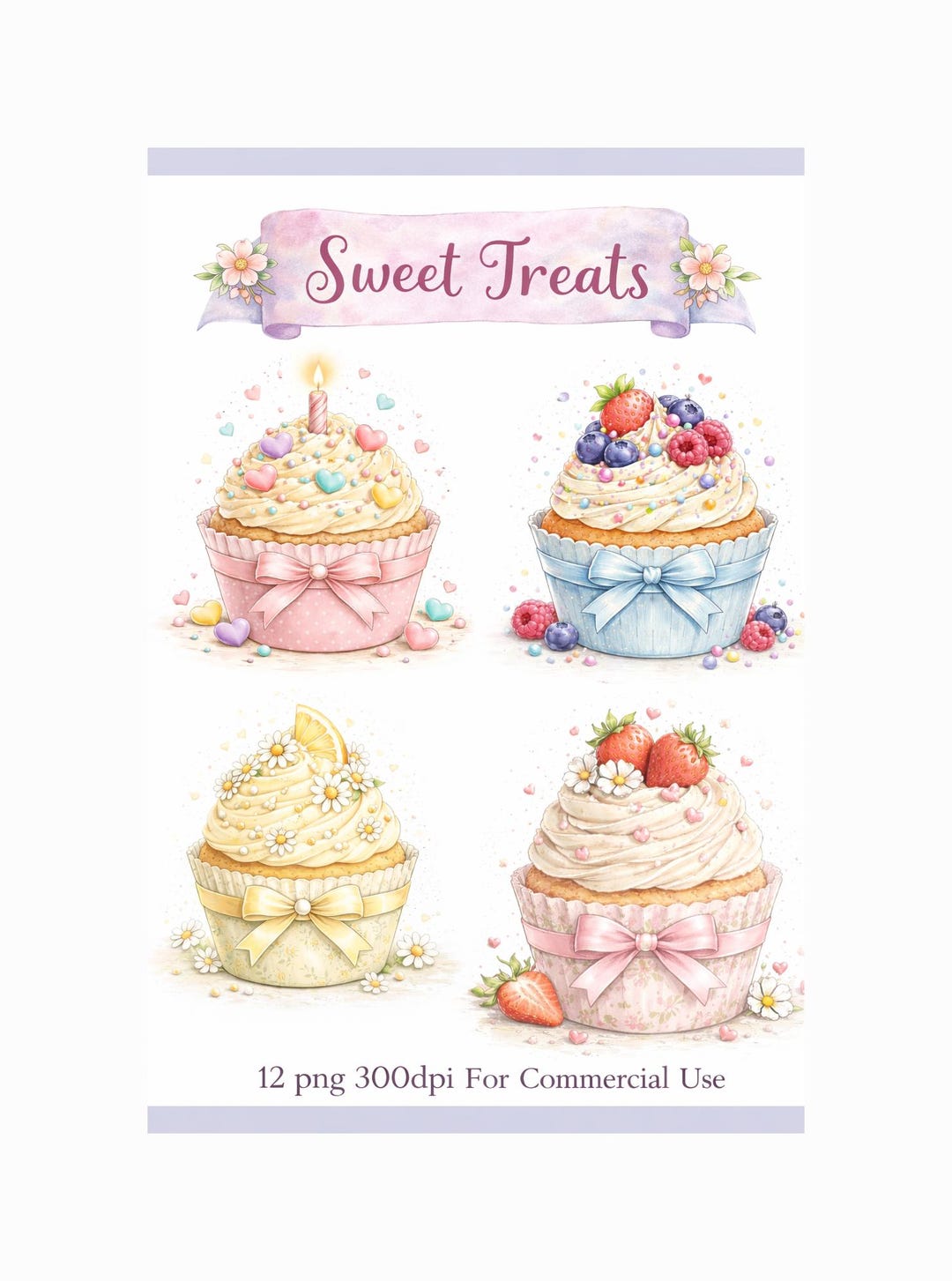 Watercolor Cupcake Clipart Bundle – Pastel Dessert PNG Set, Cottagecore ...