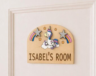Letrero personalizado para habitación infantil: placa de madera pintada a mano, decoración para puerta.