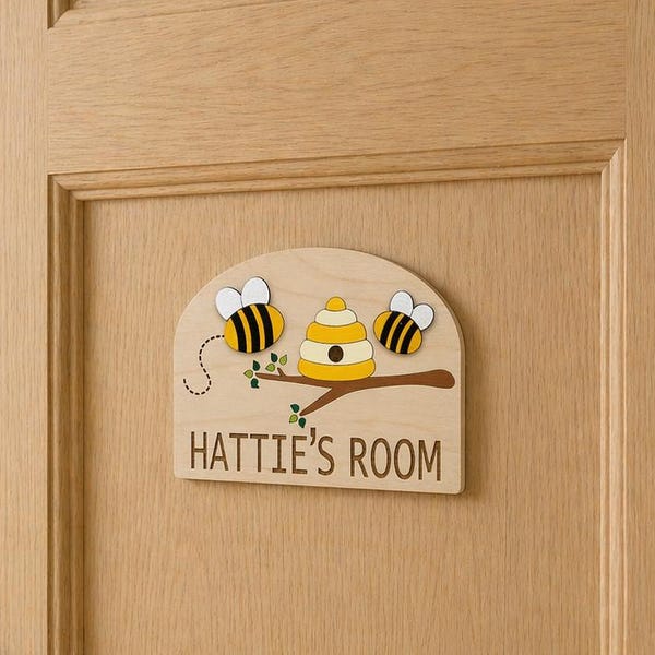 Personalised Kids Room Sign: Hand Painted Wooden Plaque, Door Décor