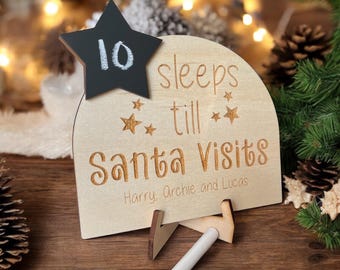 Personalized Wood Christmas Countdown: Sleeps Till Santa, Chalkboard Star