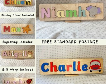 Personalised Wooden Name Puzzle, Montessori Puzzle, Stocking Filler, Name Learning, 1st Birthday, Nursery Decor, Gift