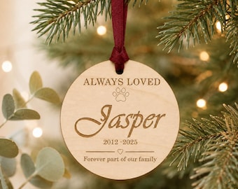 Personalised Pet Memorial Bauble, Wooden Christmas Decoration