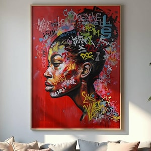 African Heritage Graffiti Portrait Print, Vibrant Street Art Face (Digital Download)