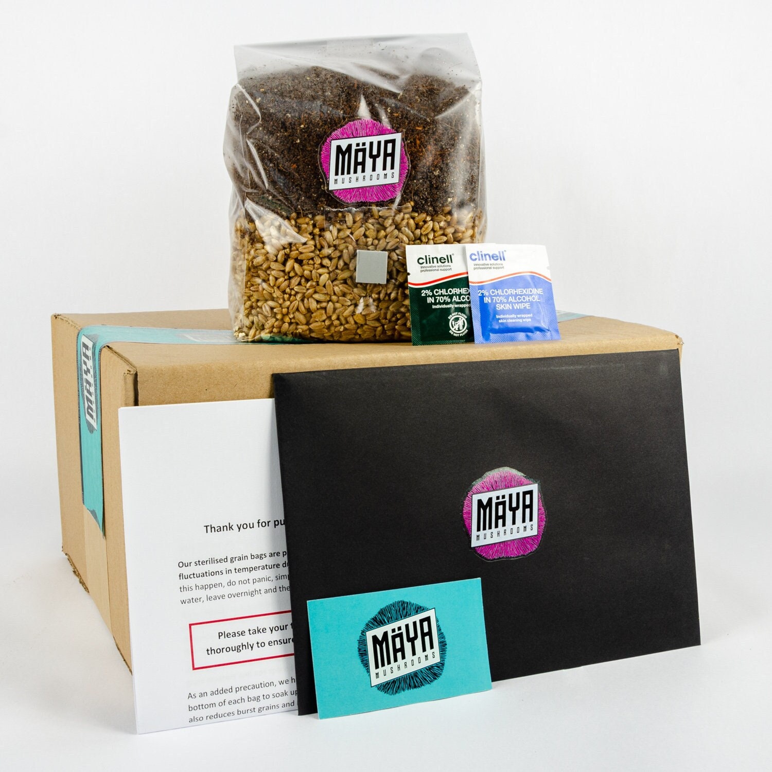 Allinone Mushroom Grow Kit, 1.5kg Grain Spawn Coir Vermiculite Gypsum