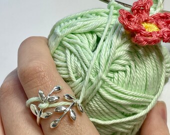 Handmade 'Olive Leaves' Sterling Silver Crochet Ring. Adjustable for crochet tension and comfort. Handmade in Silver for Nautilus Crochet.