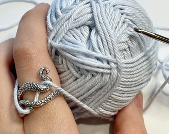 Handmade 'Octopus' Sterling Silver Crochet Ring.  Adjustable for crochet tension and comfort. Handmade Sterling Silver for Nautilus Crochet
