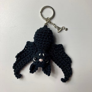 Bat Keyring Crochet Kit.   Complete Crochet kit with luxury natural yarn & a silver stitch marker all in a velvet bag.