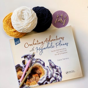Science Crochet Gift. Kit includes Hyperbolic Planes Crochet Book, Luxury British Yarn, Crochet Hooks & 3 Super Cute Sciencey Stitch Markers