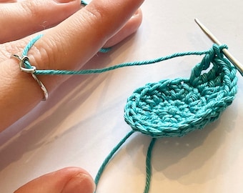 Heart Sterling Silver Micro Crochet Ring. Adjustable ring for crochet tension and comfort. Perfect for Fine yarns & Micro Crochet.