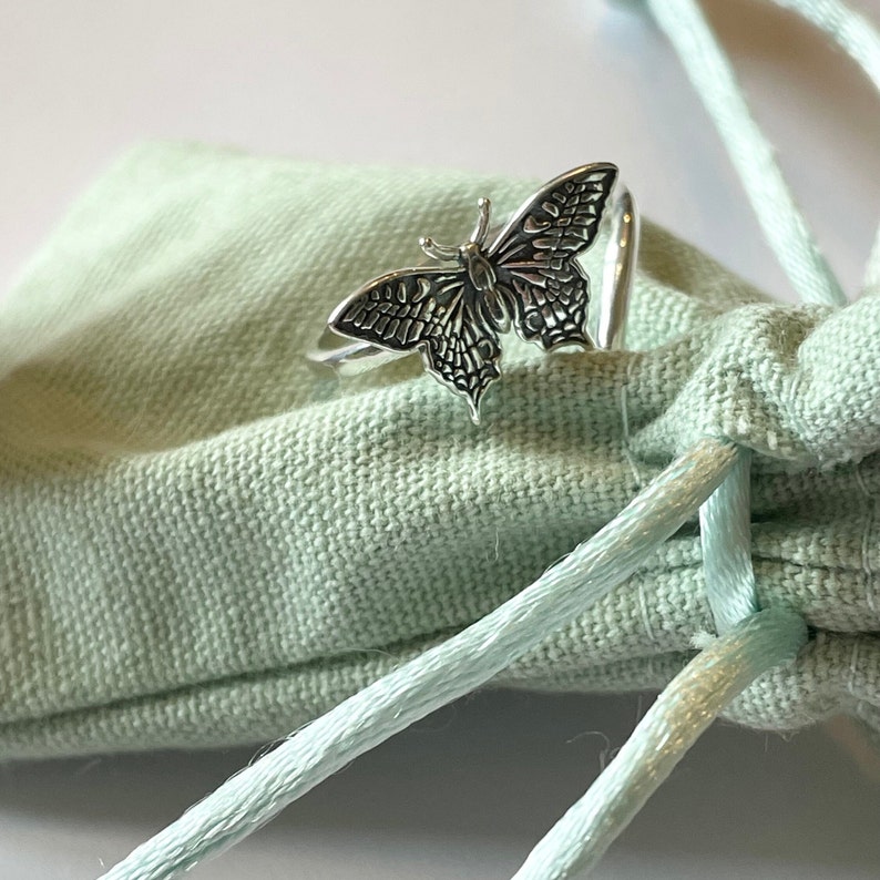 Butterfly Sterling Silver Crochet Ring. Adjustable size for crochet tension and comfort. Painted Lady Butterfly Silver Ring. image 2