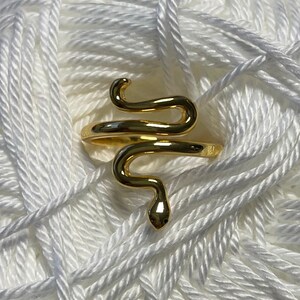 Snake Crochet Ring.  Gold adjustable size snake ring. Tension & comfort ring for right and left handed crocheters. Medusa Ring.