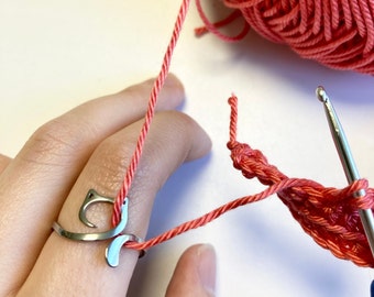 Cat Crochet Ring. A cute little hypo-allergenic stainless steel ring, size adjustable, for crochet tension and comfort.
