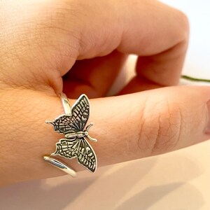 Butterfly Sterling Silver Crochet Ring. Adjustable size for crochet tension and comfort. Painted Lady Butterfly Silver Ring. image 6