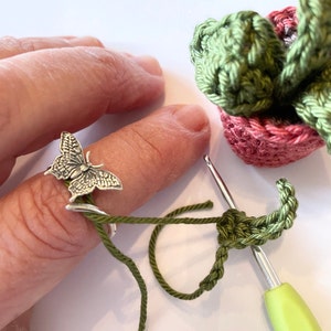 Butterfly Sterling Silver Crochet Ring. Adjustable size for crochet tension and comfort. Painted Lady Butterfly Silver Ring. image 4