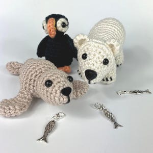 Amigurumi Harp Seal Kit. A full kit with luxury yarns and fittings plus a silver fish stitch-marker. image 4