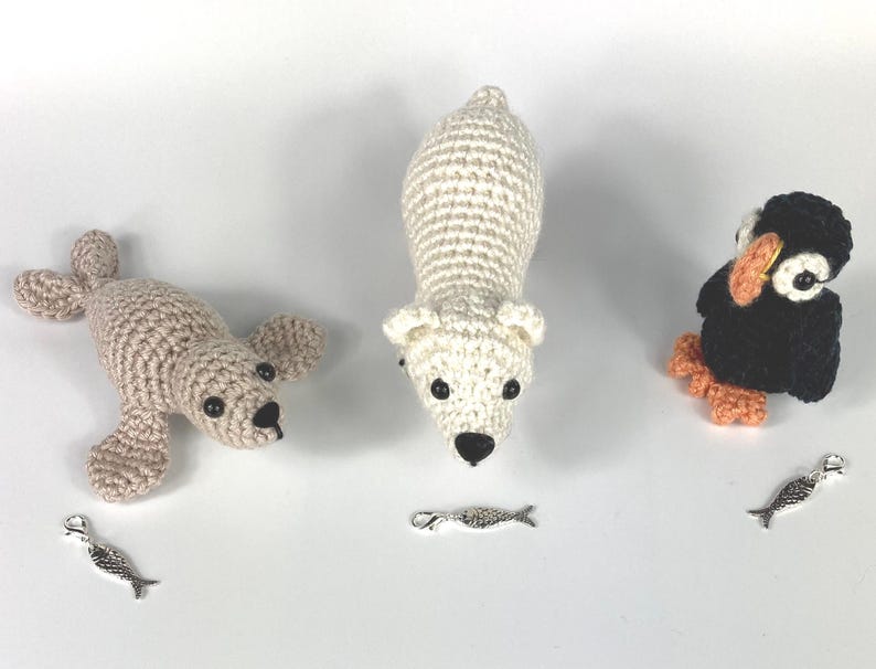 Amigurumi Harp Seal Kit. A full kit with luxury yarns and fittings plus a silver fish stitch-marker. image 5