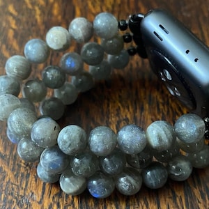 Labradorite Beaded Apple Watch Band With Stainless Steel Hardware