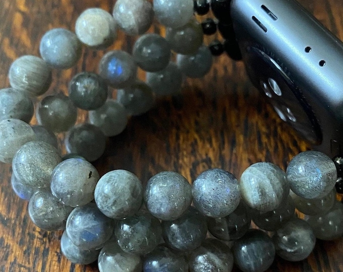 Labradorite Beaded Apple Watch Band With Stainless Steel Hardware