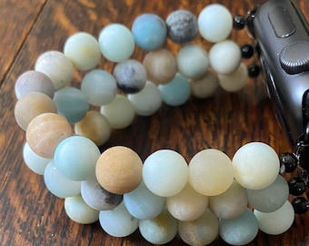 Matte Amazonite Stainless Steel Beaded Apple Watch Band