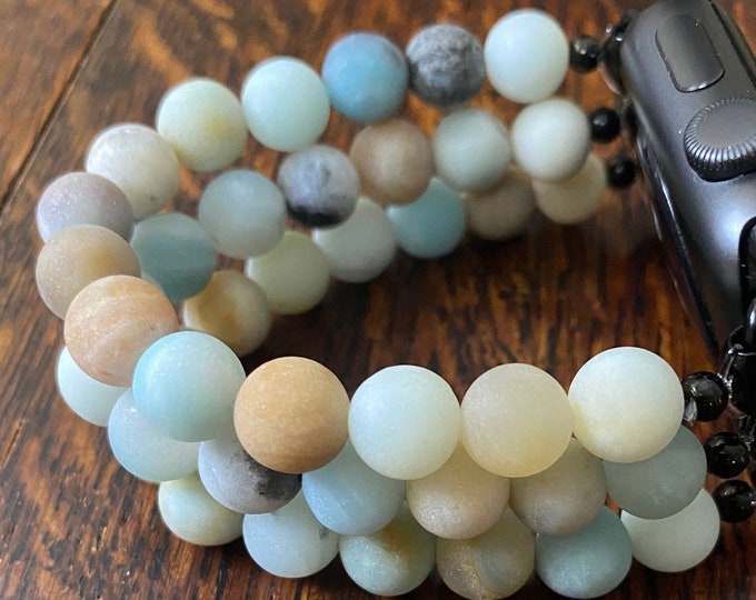 Matte Amazonite Stainless Steel Beaded Apple Watch Band