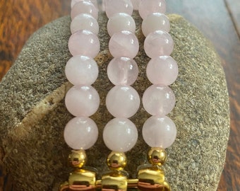 Rose Quartz Beaded Apple Watch Band on Stainless Steel