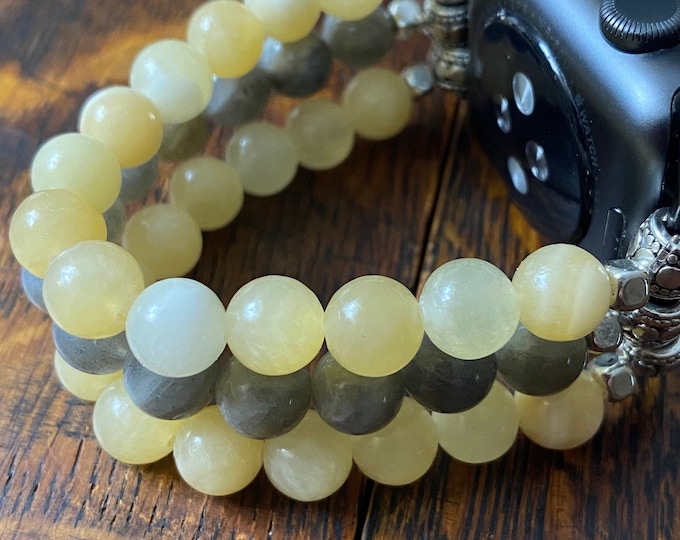 Honey Onyx Labradorite Beaded Apple Watch Band