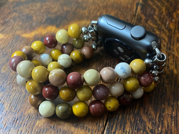 Mookaite Jasper Stainless Steel Beaded Apple Watch Band